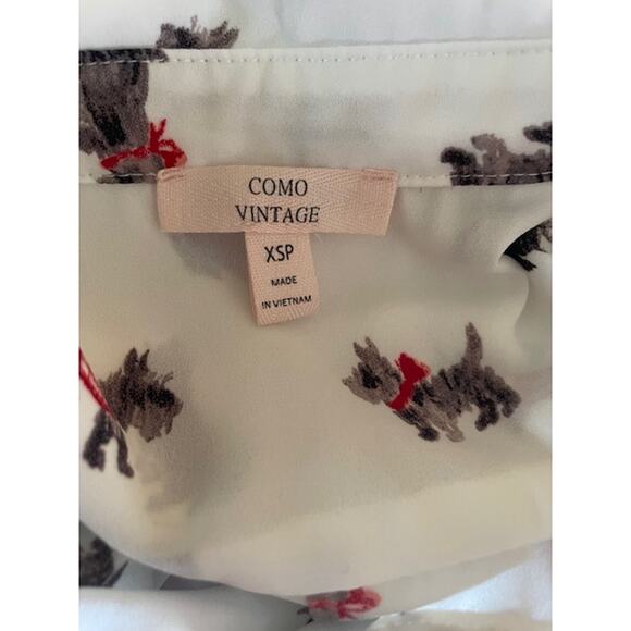 Como Vintage Size X-Small Button-Up Long Sleeve Blouse Terrier Dog Pattern - Picture 4 of 6